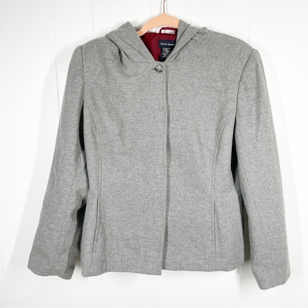 Secret Garden Gray Wool Blend Hooded Long Sleeve Blazer Medium